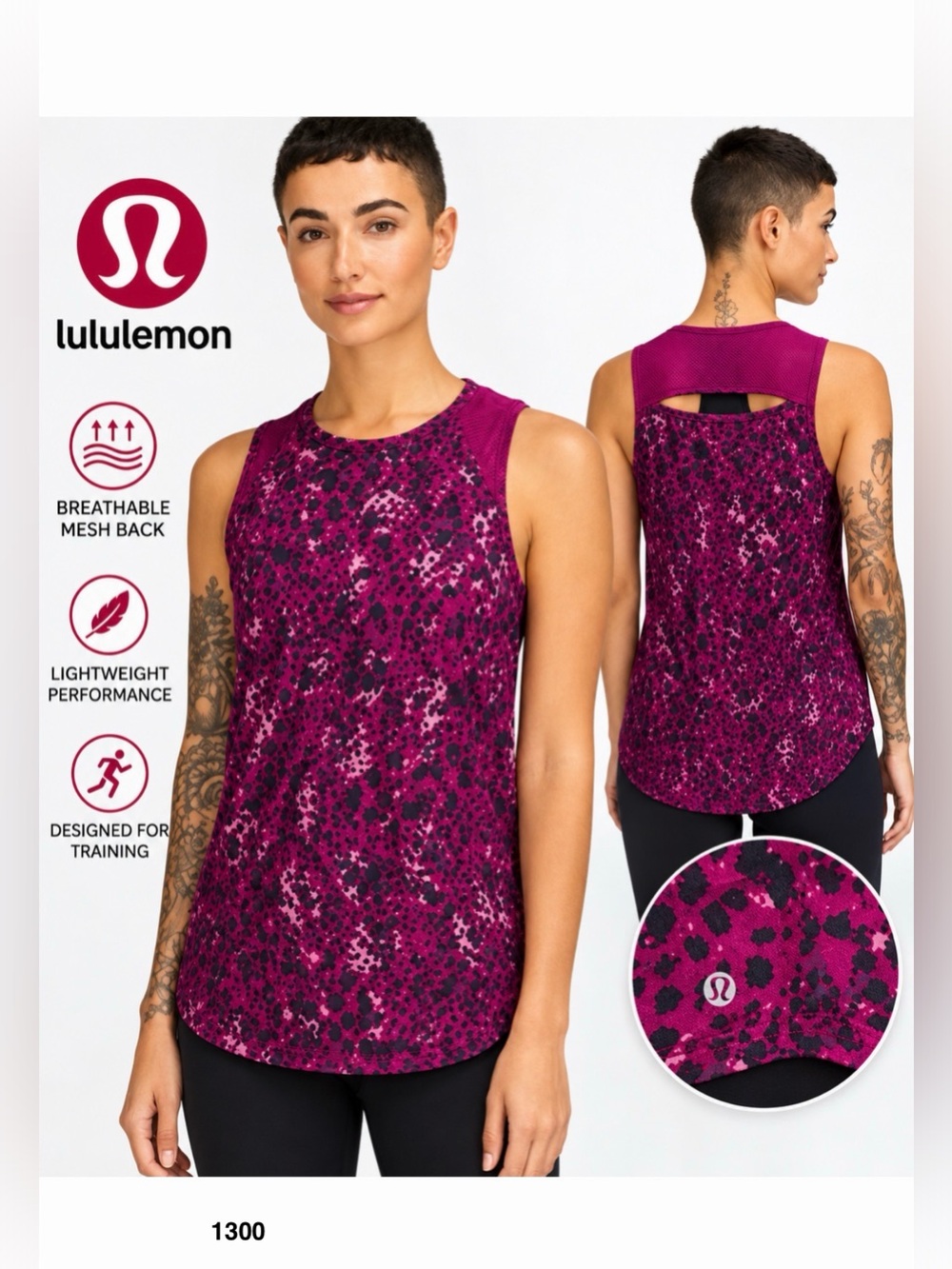 *new* Lululemon Athletic Tank Top Magenta Purple Cheetah Print Mesh Back